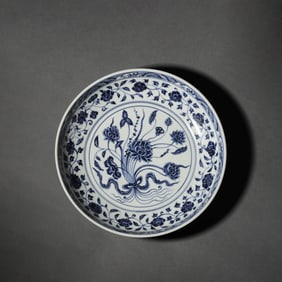 Blue and White Lotus Bouquet Plate