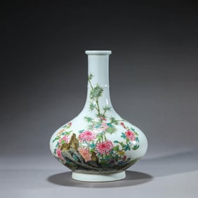 Famille Rose Quail Bottle Vase