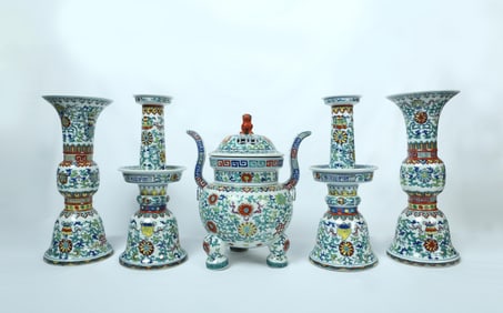 A Set of Five Incense Doucai Prayer Set