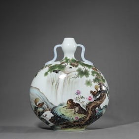 Famille Rose Flower and Bird Moonflask