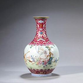 Rouge-Red Glaze Famille Rose Vase