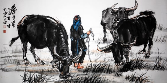 Huang Zhou Mark, Chinese Painting, Ink and Color on Paper, Mounted