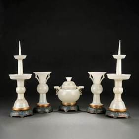 Set of White Jade Five-piece Altar Garnitures