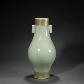 Celadon-Glazed Gilt-Inlaid Pierced-Handle Vase