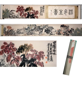 Wu Changshuo Mark, Chinese Painting, Ink and Color on Paper, Hand Scroll