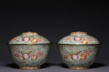 A Pair of Cloisonné Enamel Gourd Covered Cups