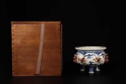 A Blue & White With Alum Red Color Incense Burner
