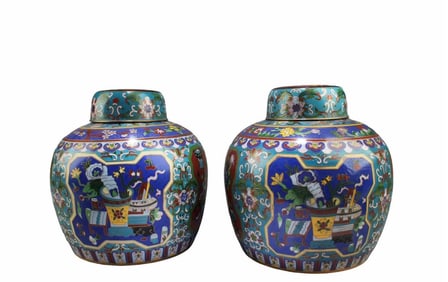 A Pair of Chinese Cloisonne Jars