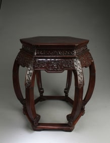 A Carved Wooden Hexagonal Shaped Stool