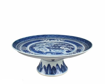 Chinese Blue & White Porcelain Stem Plate