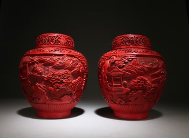 Two Chinese Cinnabar Jars