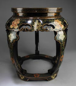 A Lacquer Stool with Floral Design