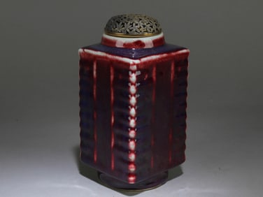A Cong Shaped Ceramic Vase with a Cover