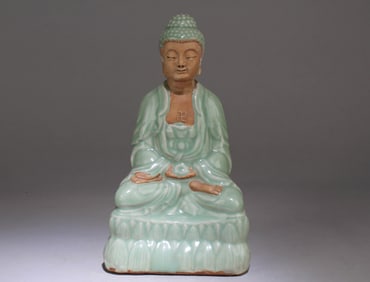 A Longquan Celedon Colored Buddha Statue