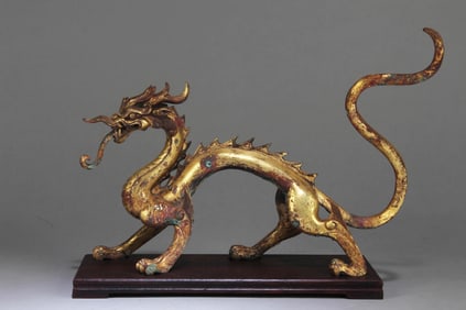 A Chinese Gilt Bronze Dragon