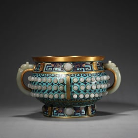 Cloisonne Enamel Jade Inlaid Incense Burner