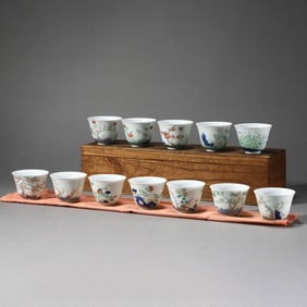 Set of Doucai Glaze Floral Cups
