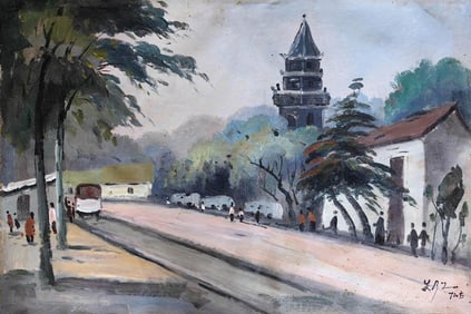 Attributed to Zhu Naizheng, Landscape, Oil on Canvas