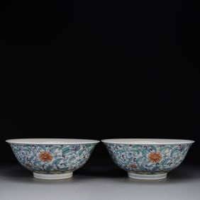 A Doucai Enamel Pair of Bowls