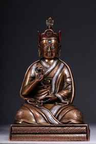 A Bronze Inlaid Silver Padmasambhava Statue