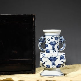 Blue and White Morning Glory Faceted Vase