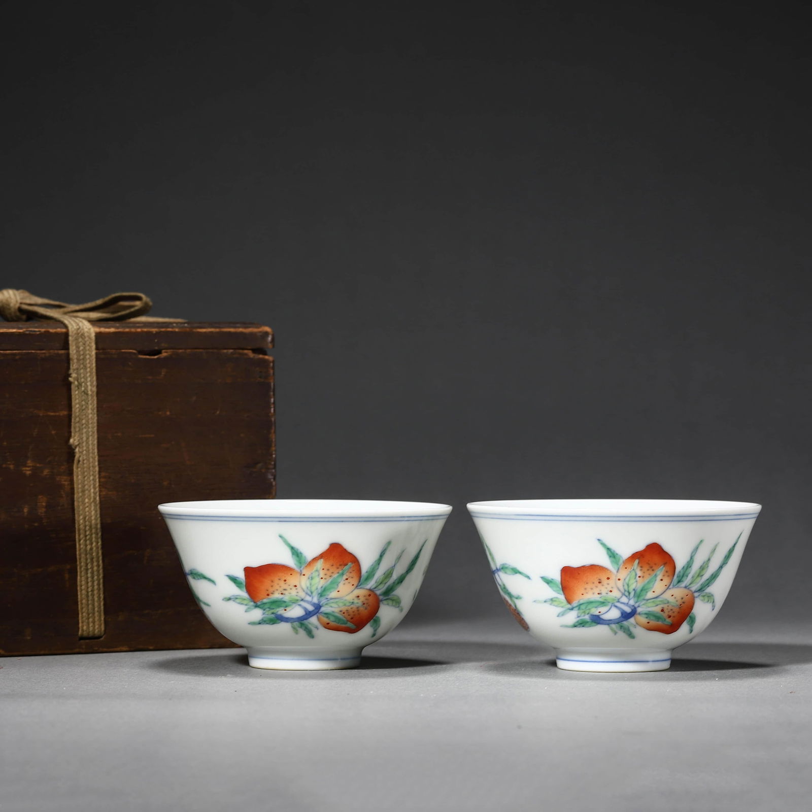 Pair of Small Doucai Glaze Sanduo Cups (1 of 8)