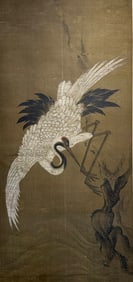Attributed to Anonymity, Chinese Crane Painting, Silk, Hanging Scroll