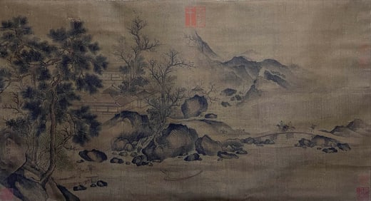 Attributed to Guo Xi, Chinese Scholars Painting, Silk, Hanging Scroll