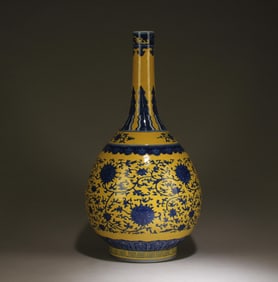A Blue and Yellow Vase with Flower Motif