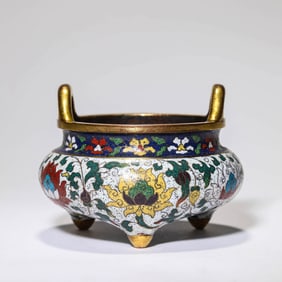 Cloisonne Enamel Interlocking Lotus Double-Eared Censer