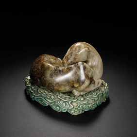 Carved Jade Twin-Badger Ornament
