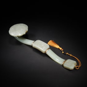Silver Gilidng Inlaid White Jade Ruyi Scepter
