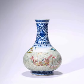 Blue and White Famille Rose Dragon Bottle Vase
