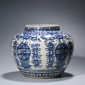 Blue and White Interlocking Lotus Jar