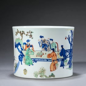 Wucai Glaze Figure Brush Pot