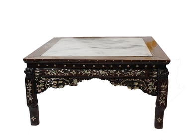 Chinese Shuangzhi Table with Marble Table Top Inla