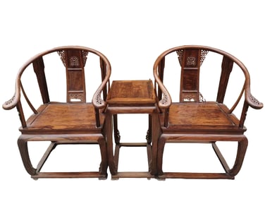 A Three Piece Hardwood Chair Set