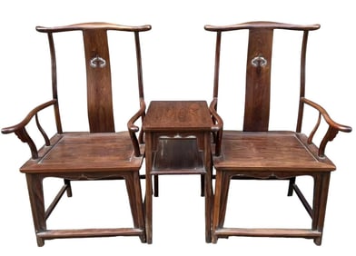 A Three Piece Hardwood Chair Set