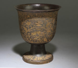 A Ceremonial Chinese Gilt Bronze Gobblet Cup