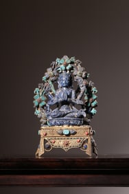 A Gilt Bronze Buddhist Shrine with Lapis Lazuli Ornament
