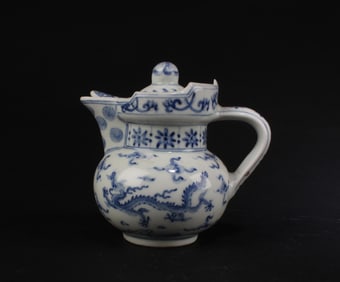 Chinese Blue & White Porcelain Ewer with Lid