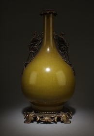 A Tea-Dust Glazed Porclain Vase with Bronze Accent