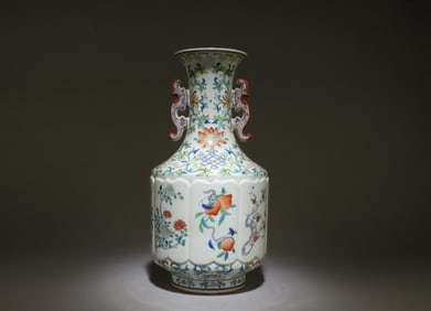 A Double-Eared Doucai Vase with Peach Motif