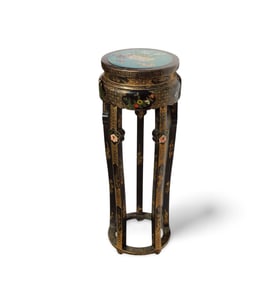 A Chinese Laquer Ware Pedestal with Cloisonne Top