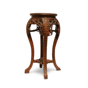 An Antique Hardwood Pedastool with Marble Top