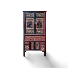 Antique Carved Wood Lacquer Gilt Storage Cabinet