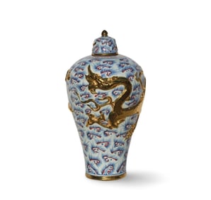 A Porcelain Dragon Meiping Vase with Lid