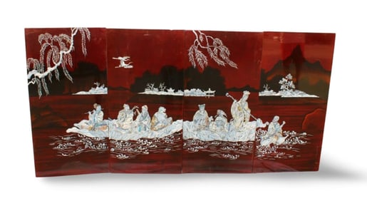 A Set of Four Lacquerware Panels