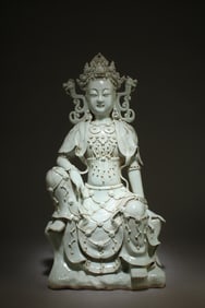 A Yin Qin Glazed Guanyin Seated Statue