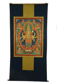 A Tibetan Thangka on Silk Frame